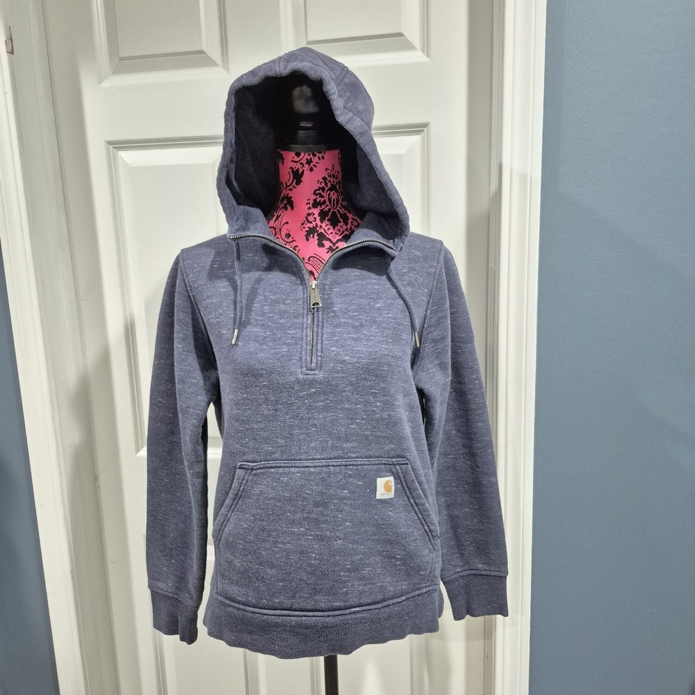 Carhartt Hoodie Womens Medium 8-10 Navy Spacedye Half Zip Sweatshirt Jacket